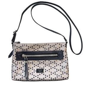 Fossil Dawson Polka Dot Crossbody Bag Purse Gray Navy Mustard Adjustable Strap